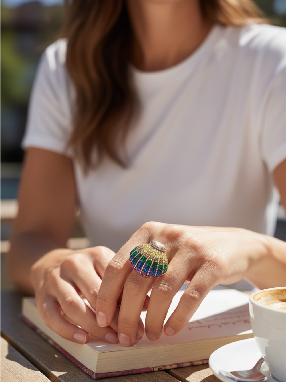 Betsey Johnson Multicolor Seashell Stretch Ring NWT